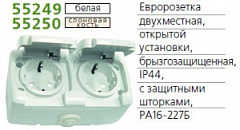 Розетка 2-м ОП Рондо IP44 с заземл. защ. шторки бел. SchE RA16-227B-BI (РА16-227Б-би)